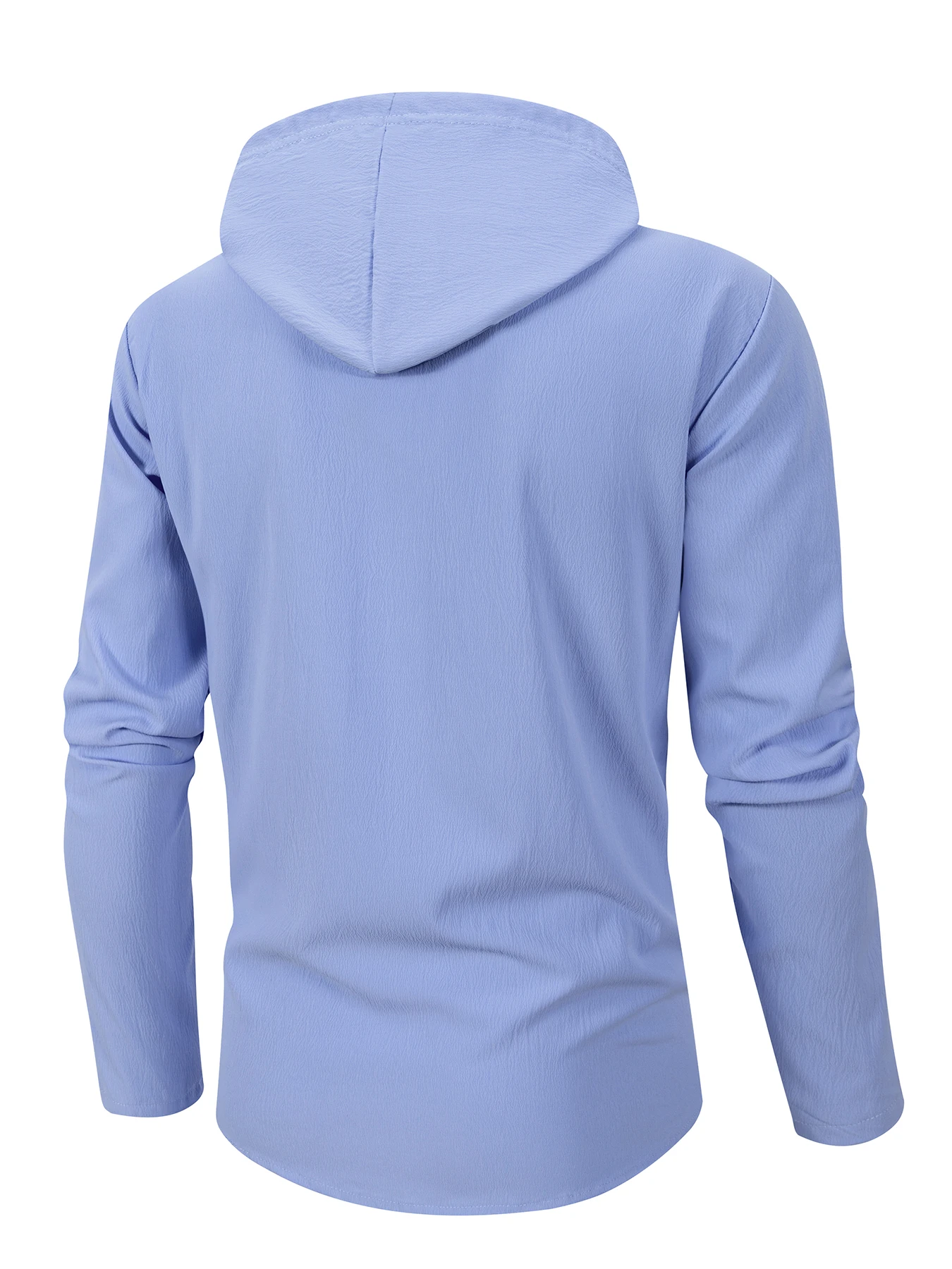 Men's Wrinkled Textured Hooded Button Down Shirt Lightweight Long Sleeve Casual Daily Hooded Top With Practical Pockets