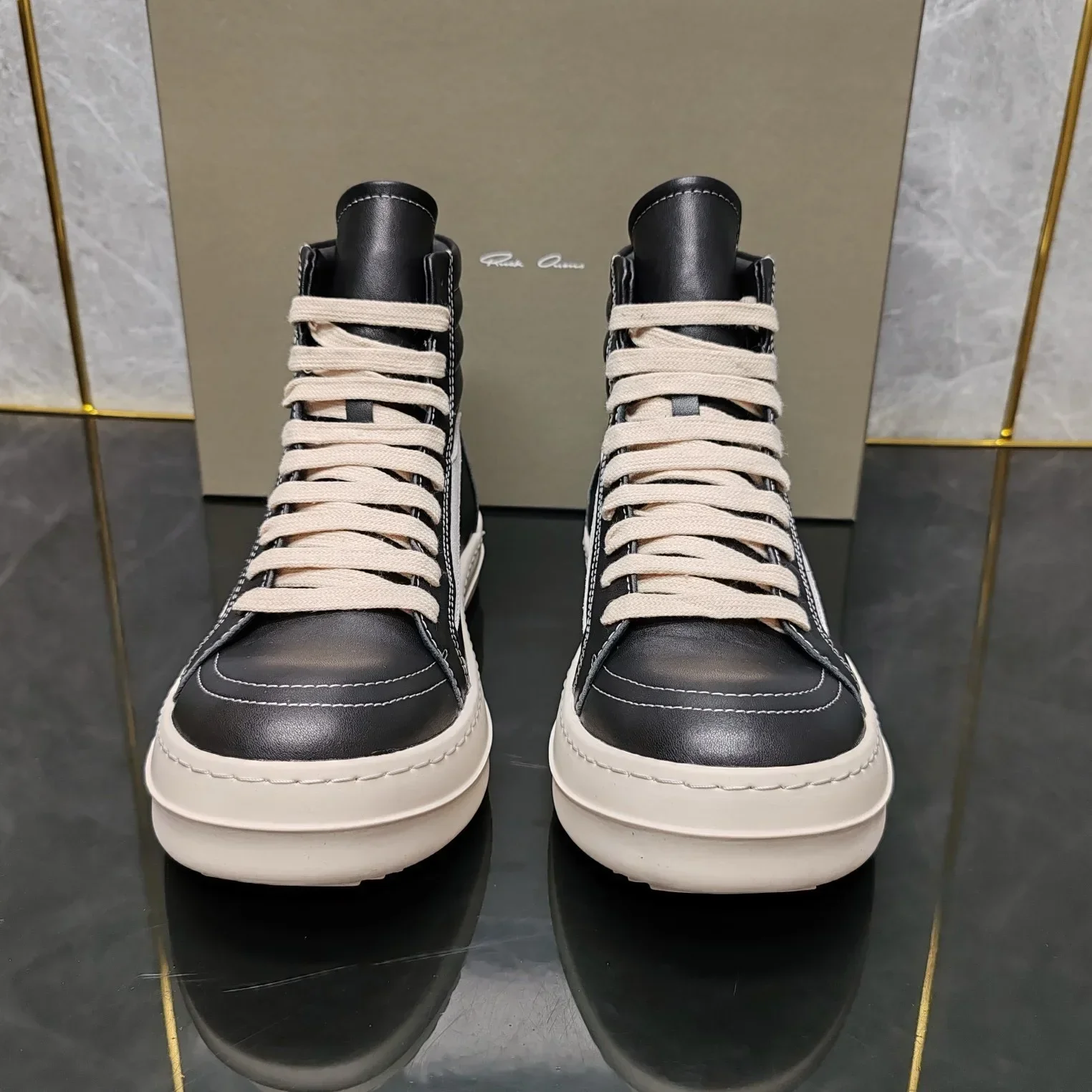 

2025 NEW Ro High-top Small Triangle Leather Harajuku Style Casual Joker Student Shoes Couple Chausures Homme