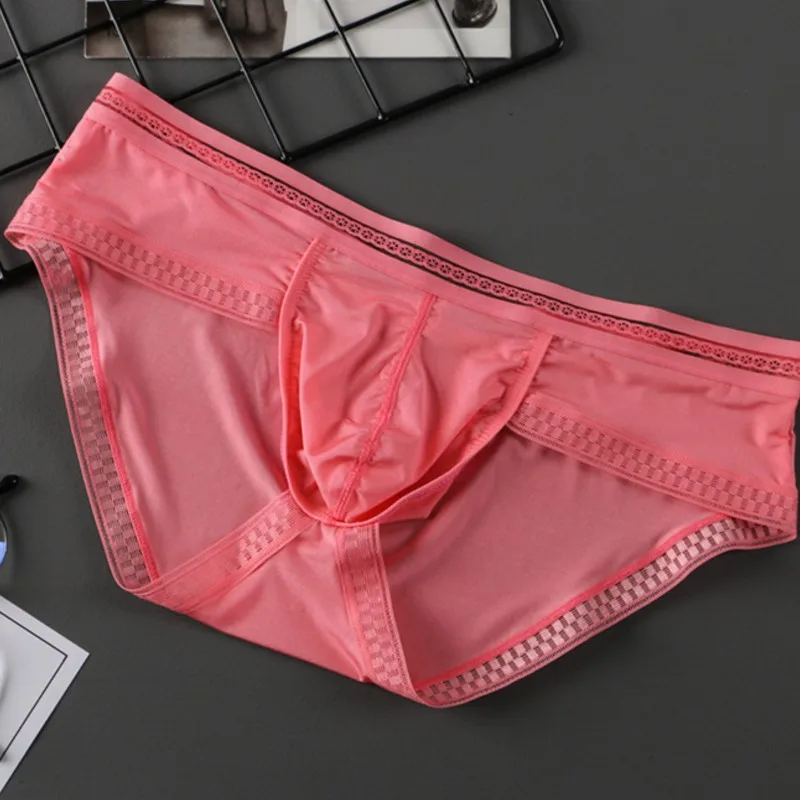 

Men's Sheer Silk Briefs Thin Glossy Semi-transparent Underwear For Men Low Rise Sensual See-through Briefs U Pouch Underpants