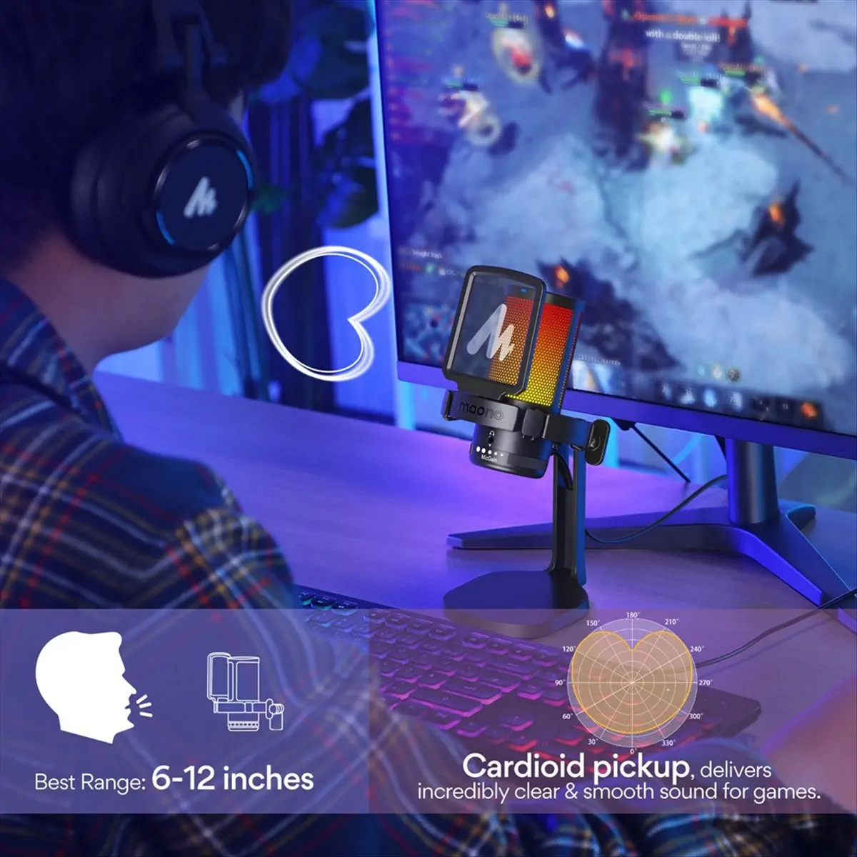M85K  DGM20 Gaming Microphone,USB Microphone Condenser Mic RGB Gaming Mic with Noise Reduction Software,Mic Gain,One Key Mute