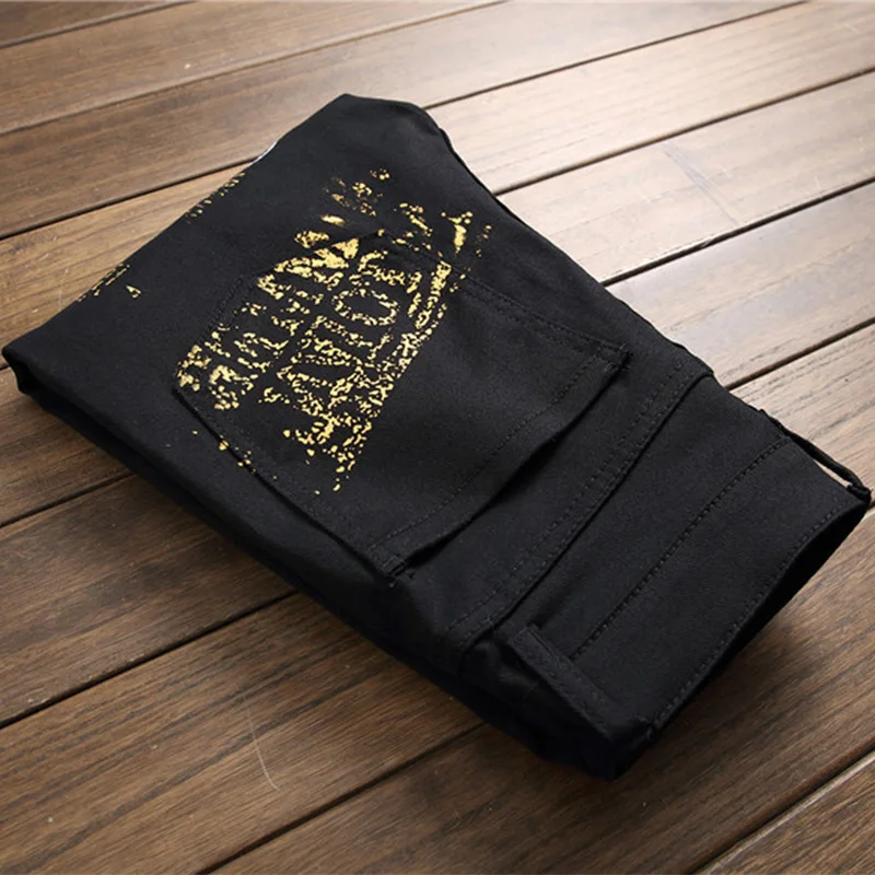 الشارع المطبوعة زر الرجال السراويل المستقيمة المألوف عالية الخصر الملونة الكتابة على الجدران طباعة سستة الدنيم السراويل الرجعية الذكور السراويل #2