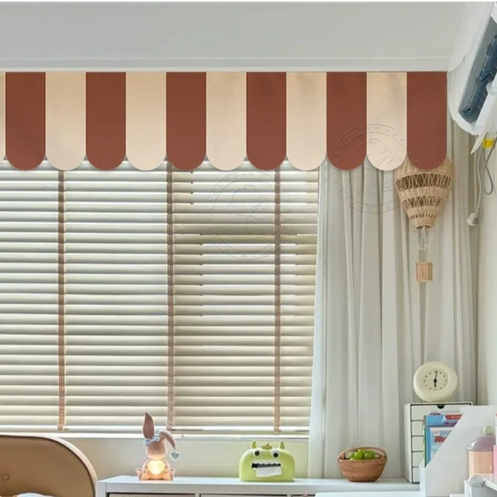 No Drill Striped Half Curtain Magic Sticker Sun Shade Decorative Awning Valance Easy Install Removable Triangle Flag