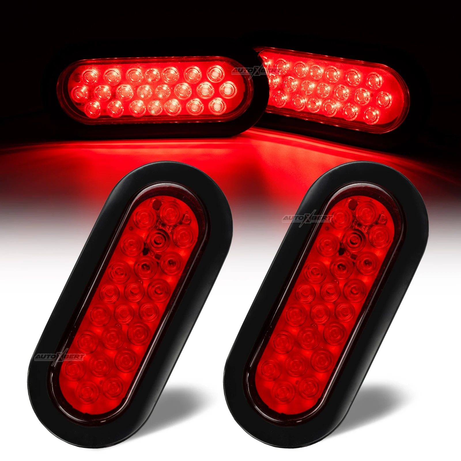 2X Trailer Truck Boat Bus Red LED 6Inch Oval Stop Tail Brake Light Marker Light 12V IP65 Waterproof Dustproof For RV Pickup Van