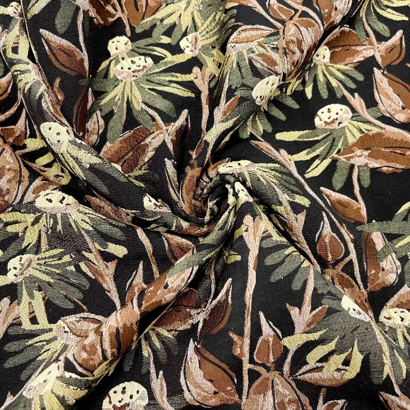 

Мягкая жаккардовая ткань, черное платье с цветочным принтом листьев, комплект с юбкой, приятная для кожи одежда, текстиль, весна-лето, роскошный материал одежды