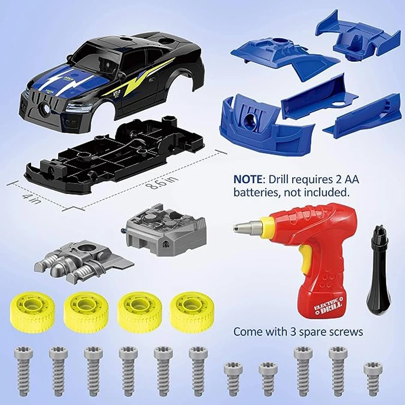 Jeu de construction de voiture de course avec tournevis électrique, assemblage de bricolage, jeu d'apprentissage de la construction STEM, jouet à faire soi-même