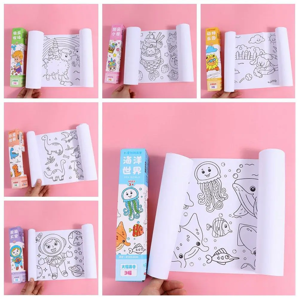 Funny Dinosaur Drawing Roll of Paper Space Animal Graffiti Scroll Color Filling Educational Children Coloring Paper Gifts