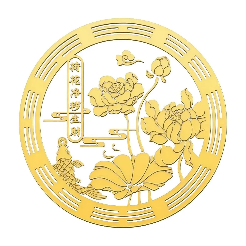 6CM Lily Lotus Decal Lucky Carp Design Feng Shui Design Metal Decal Wealth Decoration Lotus Flower Design Hanging Decal
