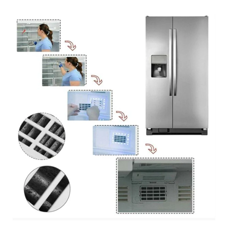 A44F-9 ชิ้น W 10311524   ตู้เย็นกรองคาร์บอนที่เปิดใช้งานเปลี่ยนไส้กรองอากาศสําหรับชิ้นส่วนตู้เย็น Whirlpool