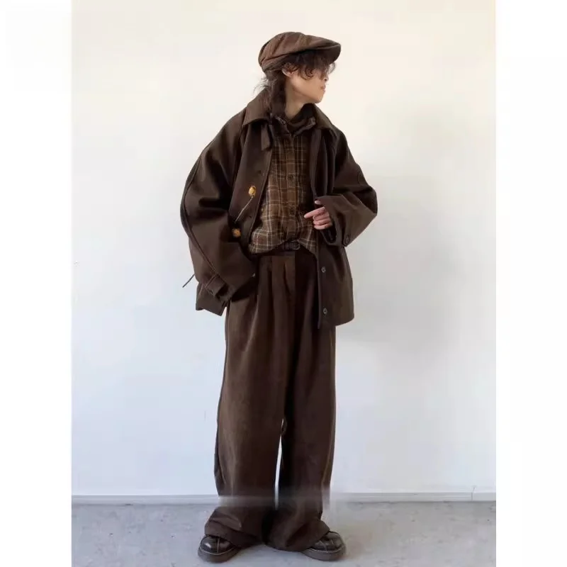 

2025 New Sle Neutral Japanese Spring Autumn Men Women Single Buttoned Loose Woolen Coat Jaet Youth Faion Stand Fit