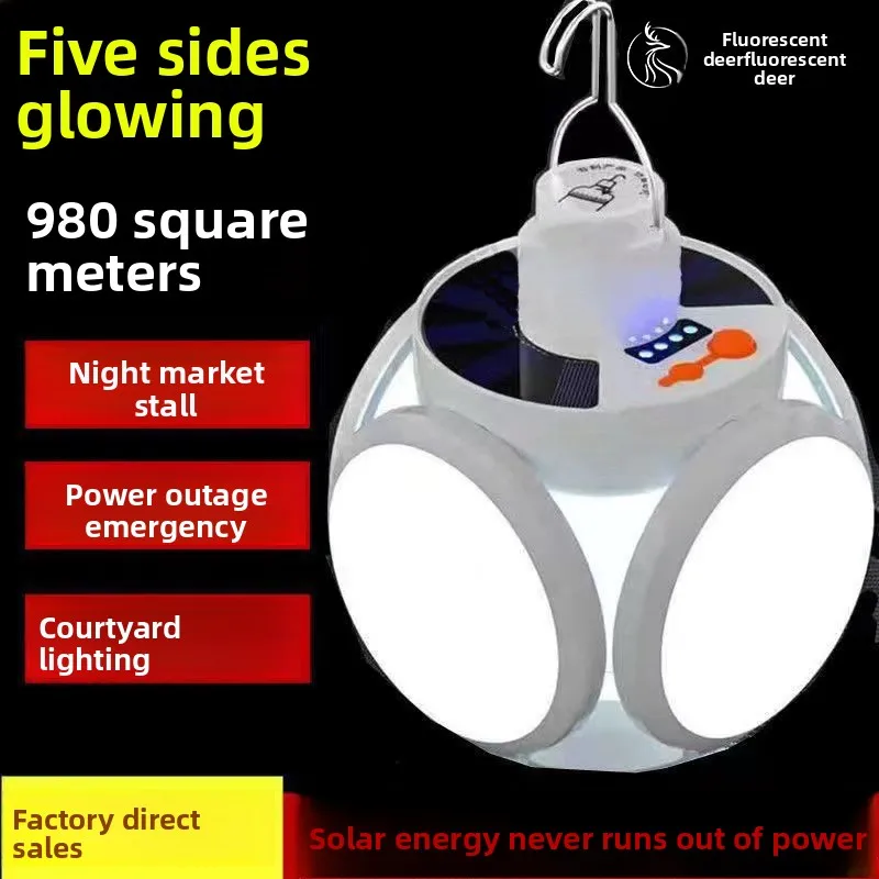 Foldable Solar LED Football Lamp, Energy Saving Emergency Light for Home Outdoor Night Market Stall