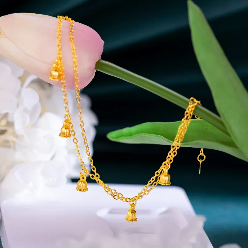 

9999 Real Gold 24K Fashion Gold Edition Gold Premium Sense Lily of the Valley Double Layer Bracelet Lily of the Valley Bracelet