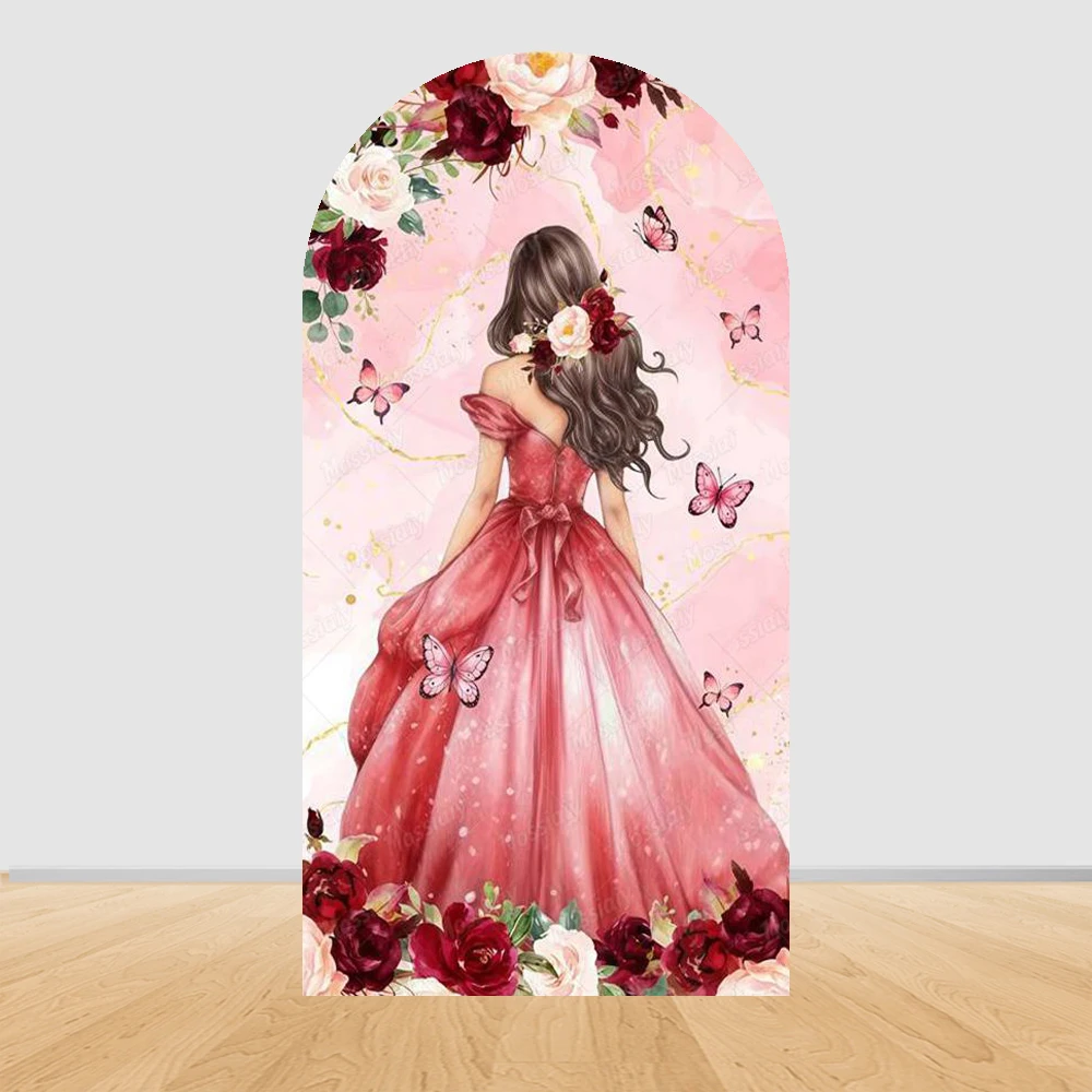 Princess Birthday Arch Cover Backdrop Pink Blue Purple Red Dress 15th Girl Birthday Party Decor Photo Photographic Backgrounds