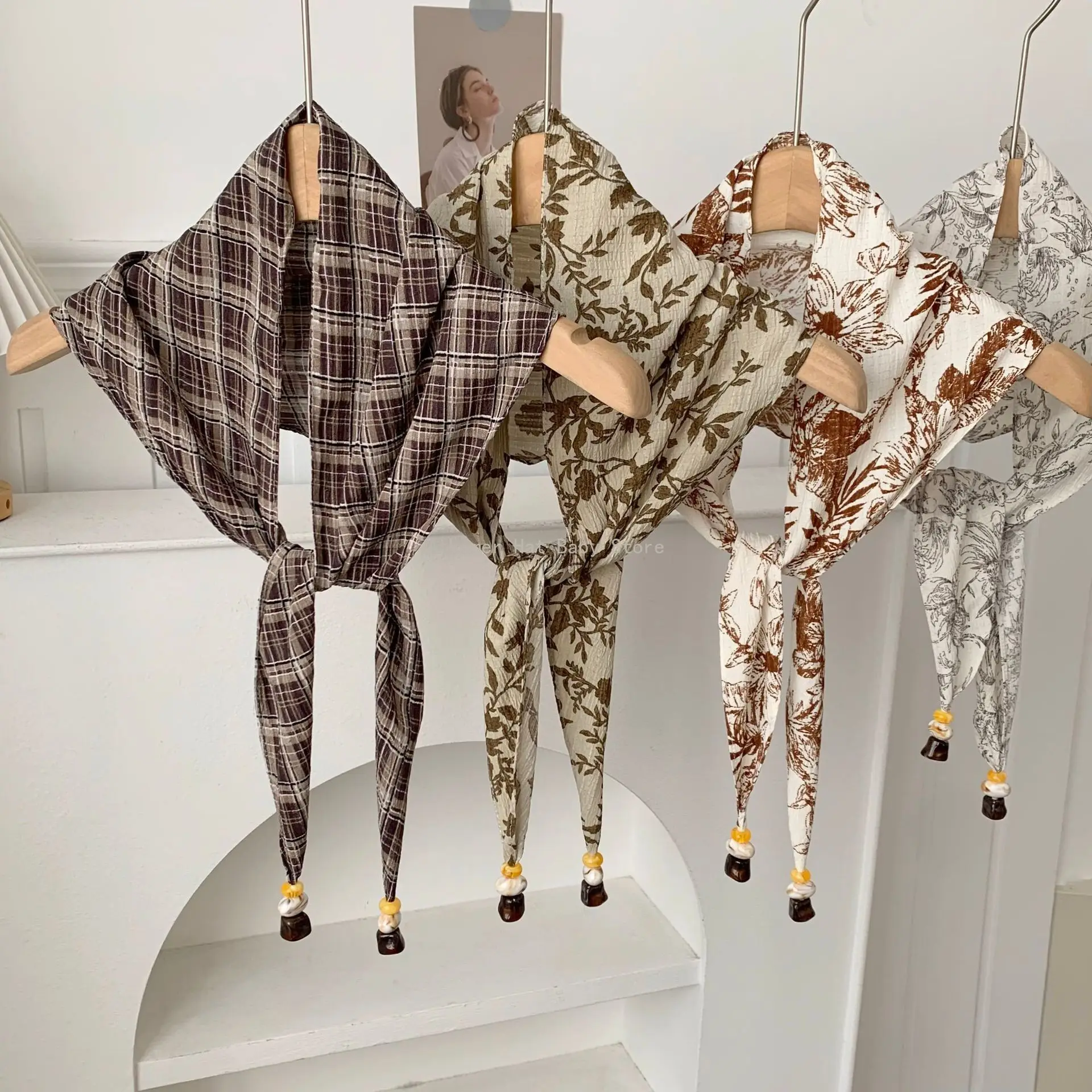 

Осенний клетчатый шарф в стиле ретро, женская модная мягкая полиэстеровая повязка для волос, шейный платок, офисный хиджаб, повязка на голову, сумка, ленты