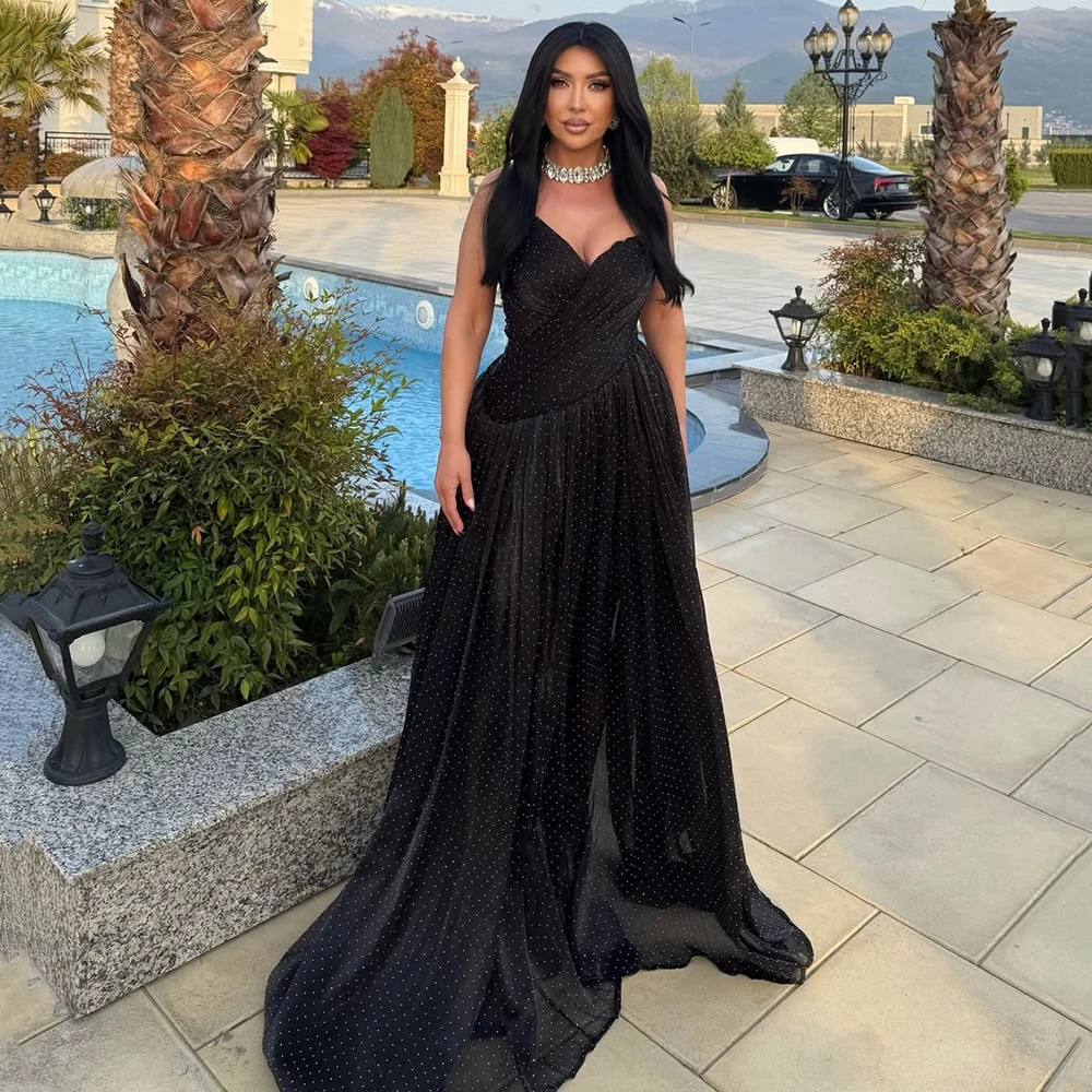 

Msikoods Black Glitter Evening Dresses 2026 Strapless Sparkly A Line Formal Prom Gown Women's Elegant Party Dress Customized