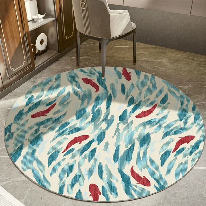 Geometric Pattern Plush Round Rug – Modern Luxury Carpet for Bedroom, Living Room & Study, Soft Fluffy Floor Mat, Home Decor