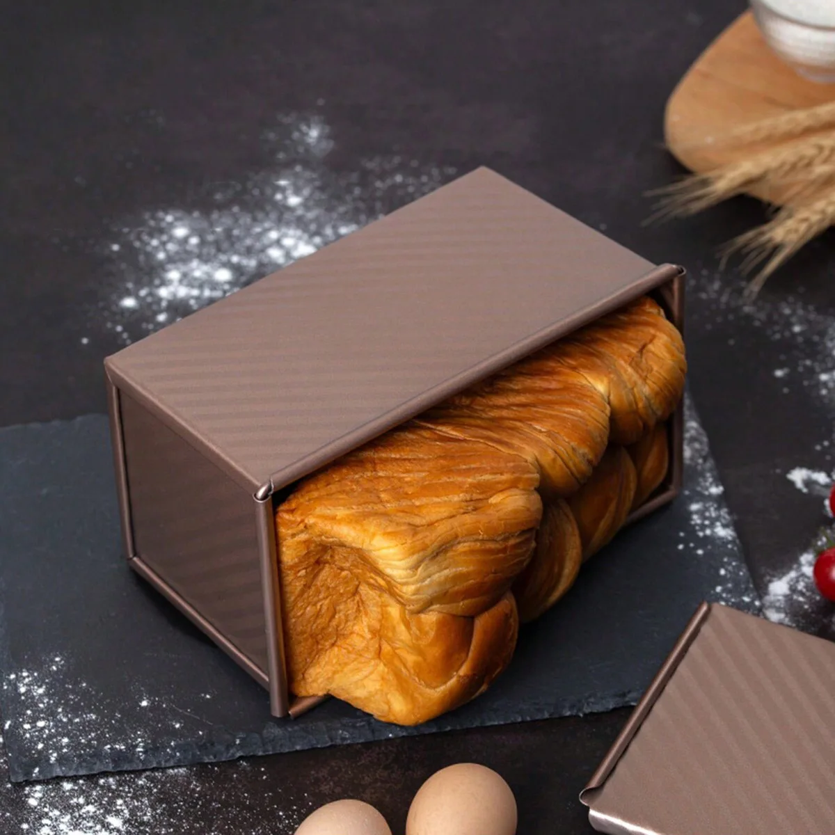 Caja de pan corrugado oblonga de acero al carbono grande con tapa, molde antiadherente para tostadas, pasteles, pan y repostería, 1 unidad