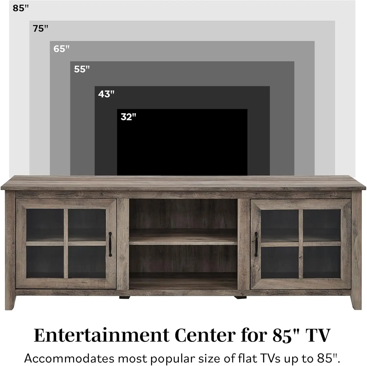 TV용 유리 문짝 TV 스탠드 2 개, 최대 80 인치, 70 인치, 그레이 워시