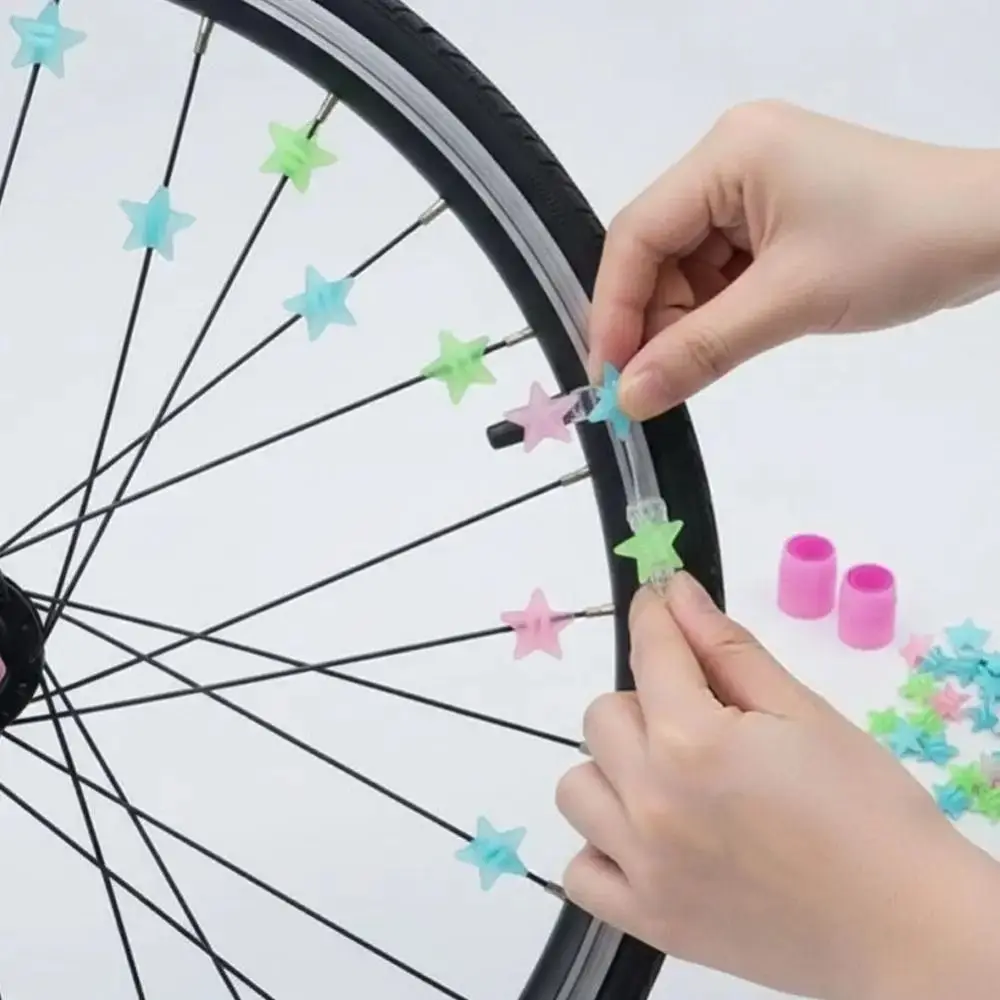 36pcs Glow in The Dark Kid Bike Spoke Beads Glowable Reflective Star Wheel Nipples Weather‑resistant Bike Spoke Decor