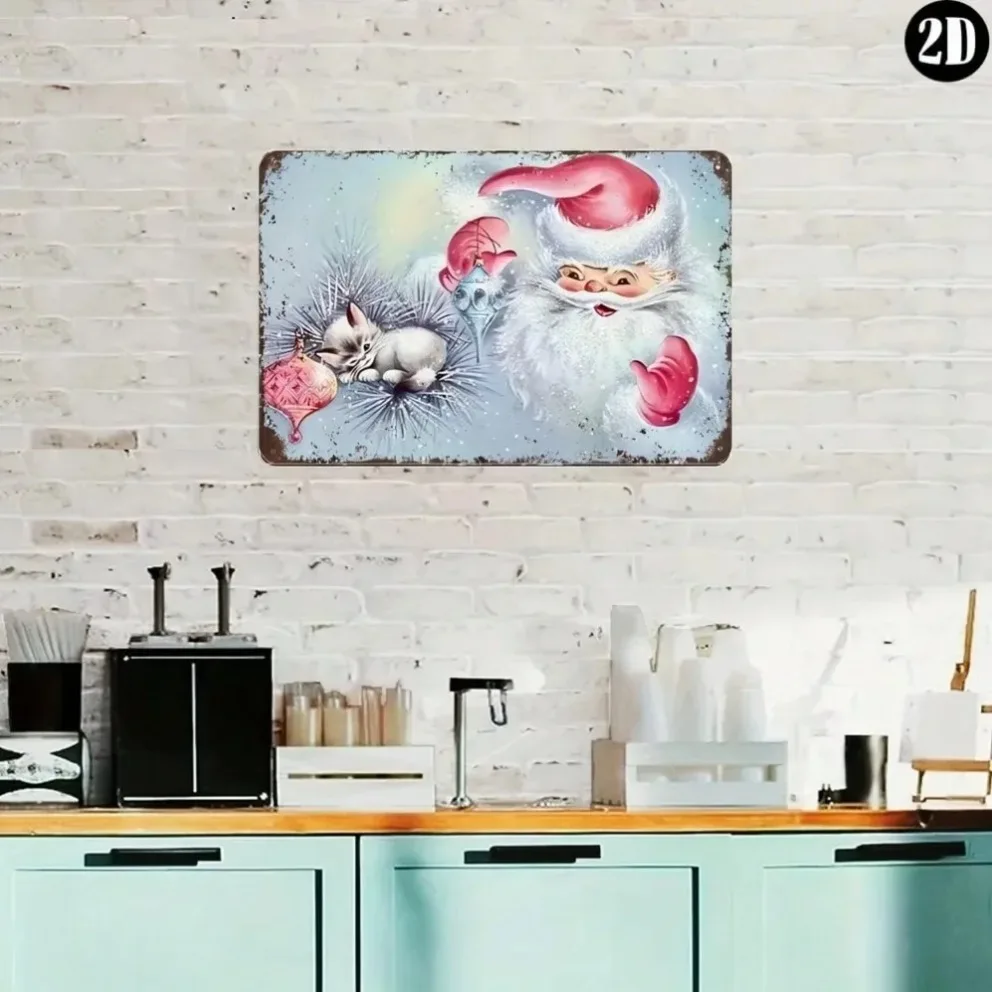 "علامة معدنية عتيقة لعيد الميلاد المجيد" - ديكور فني جداري مع سانتا والغزلان وشجرة عيد الميلاد؛ مثالية للمنازل والغرف