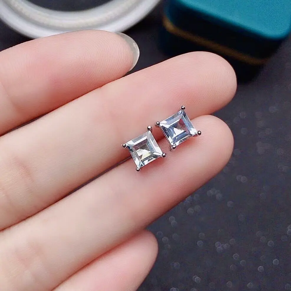Light Blue Aquamarine Earrings  for Office Woman Solid 925 Silver 5mm*5mm 1ct Natural Aquamarine Earrings Gift for Wife view 4