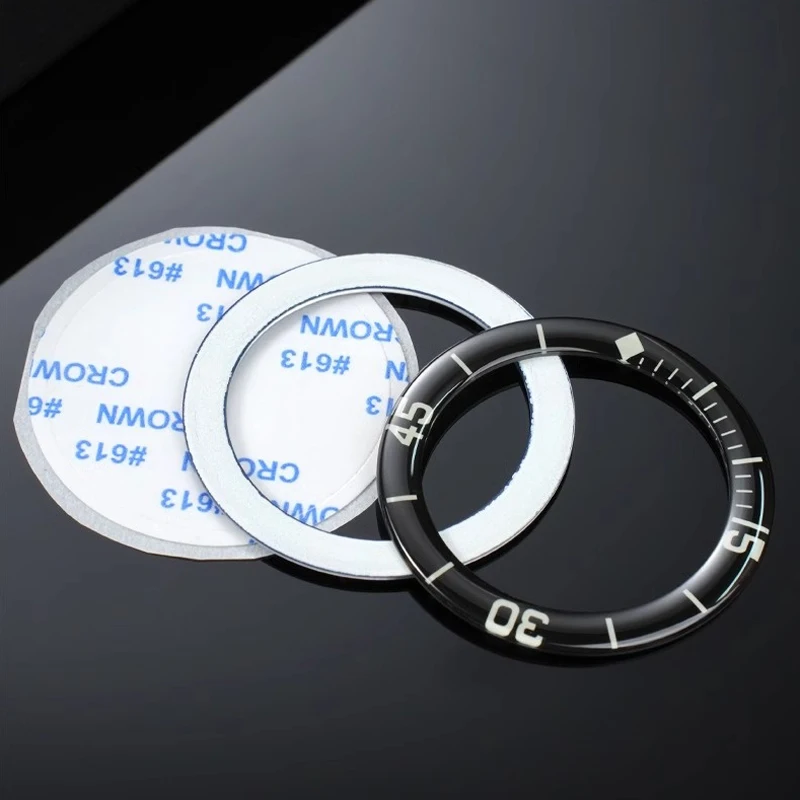 Círculo de escala luminosa negra y azul de 42,7mm para Blancpain Fifty Fathoms serie 5015, esfera de escala de zafiro, anillo exterior, cronógrafo