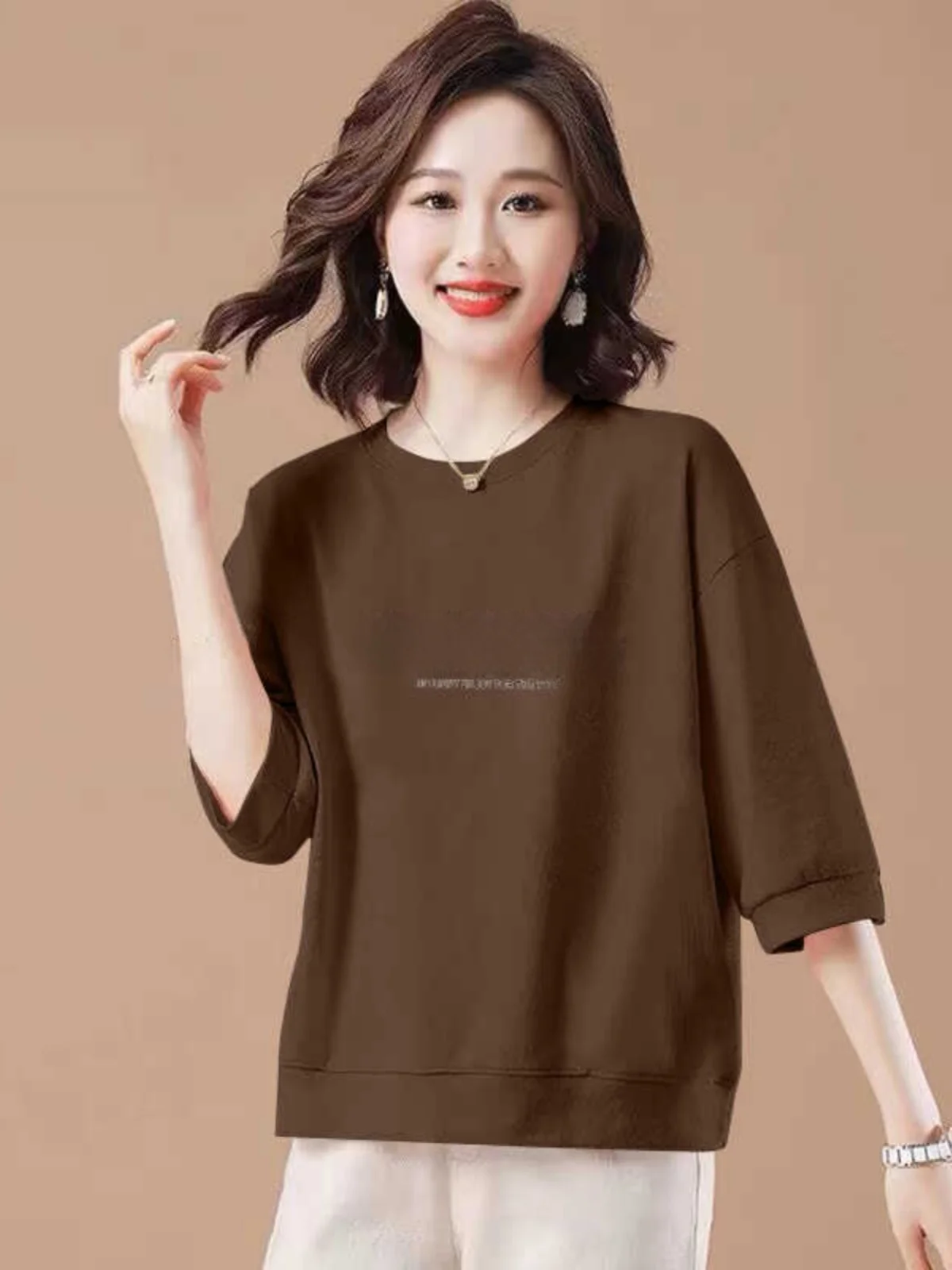 

Plus Size Pure Cotton Spring Summer T-irt Loose Women's Sle aron Colors Fre And Faionable Sve Length Seven Points for Ladies
