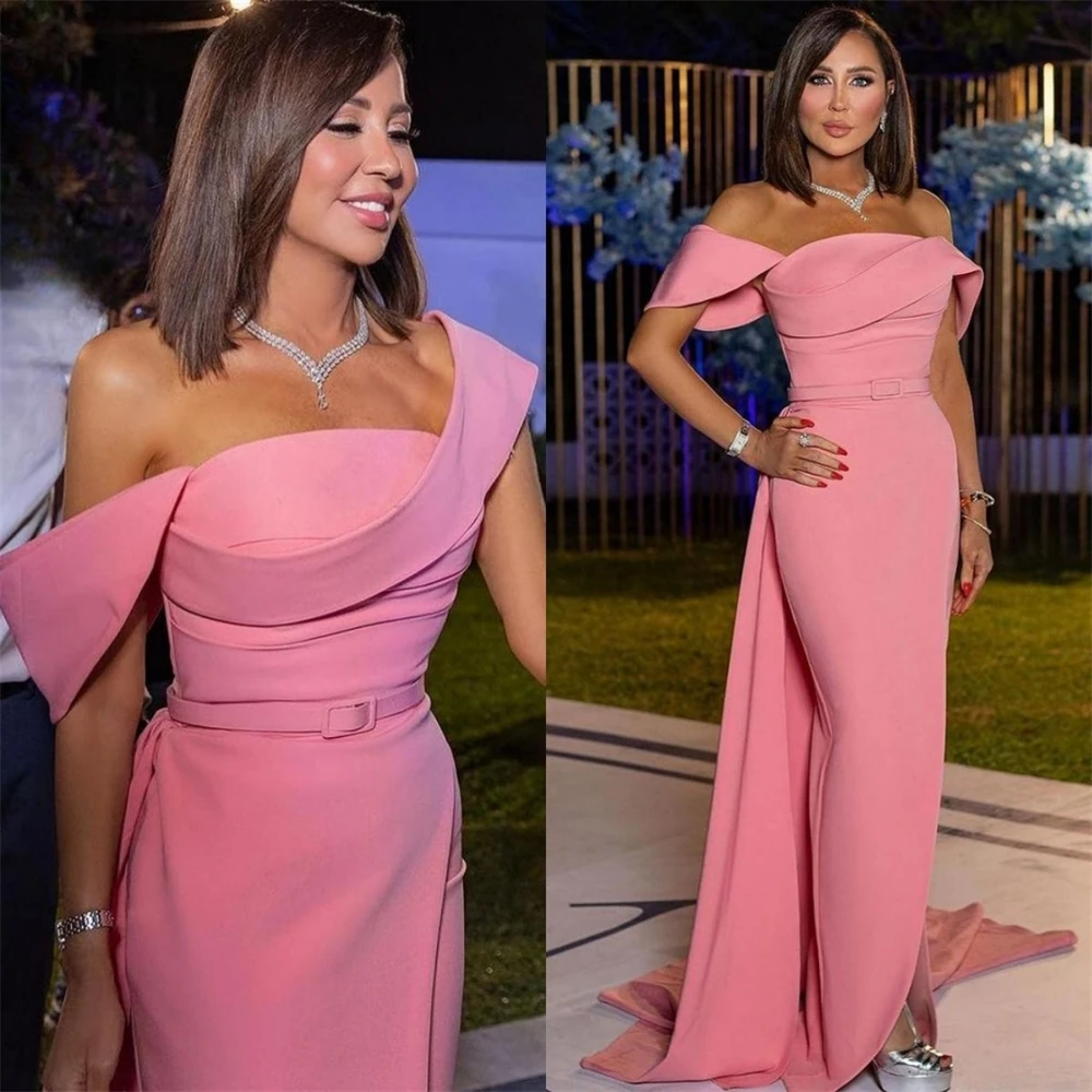 Customized  Fashion Off-the-shoulder Sheath Cocktail  Fold Draped S Occasion Evening Gown  vestidos de fiesta para mujer