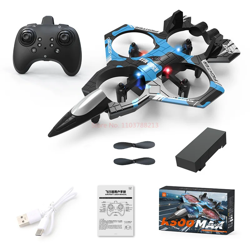 K500Max Fighter Jet Quadcopter Drone Stunt Light RC Avião Quatro Canais Hovering Alta Altitude Rolling Efeitos Especiais