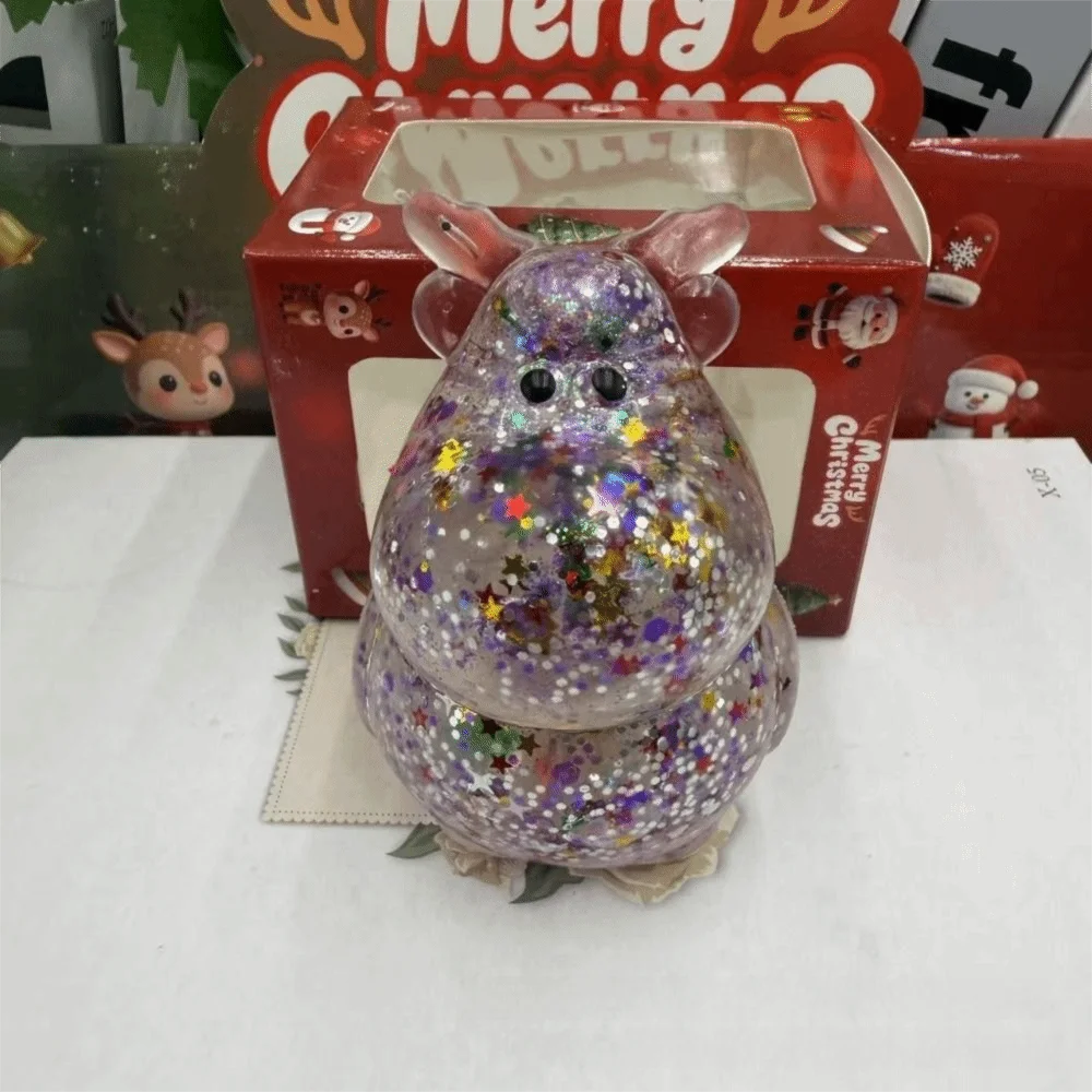 TPR Christmas Squishy Toy Squeezable Festive Shapes Stress Relief Toy Multicolor Glitter Santa Claus Shape