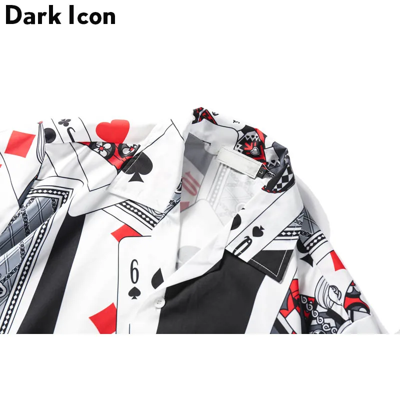 Dark Icon Poker Full Printed Shirts for Men Summer Street Men\'s Shirt Thin Material Hawaiian Shirts Male Top