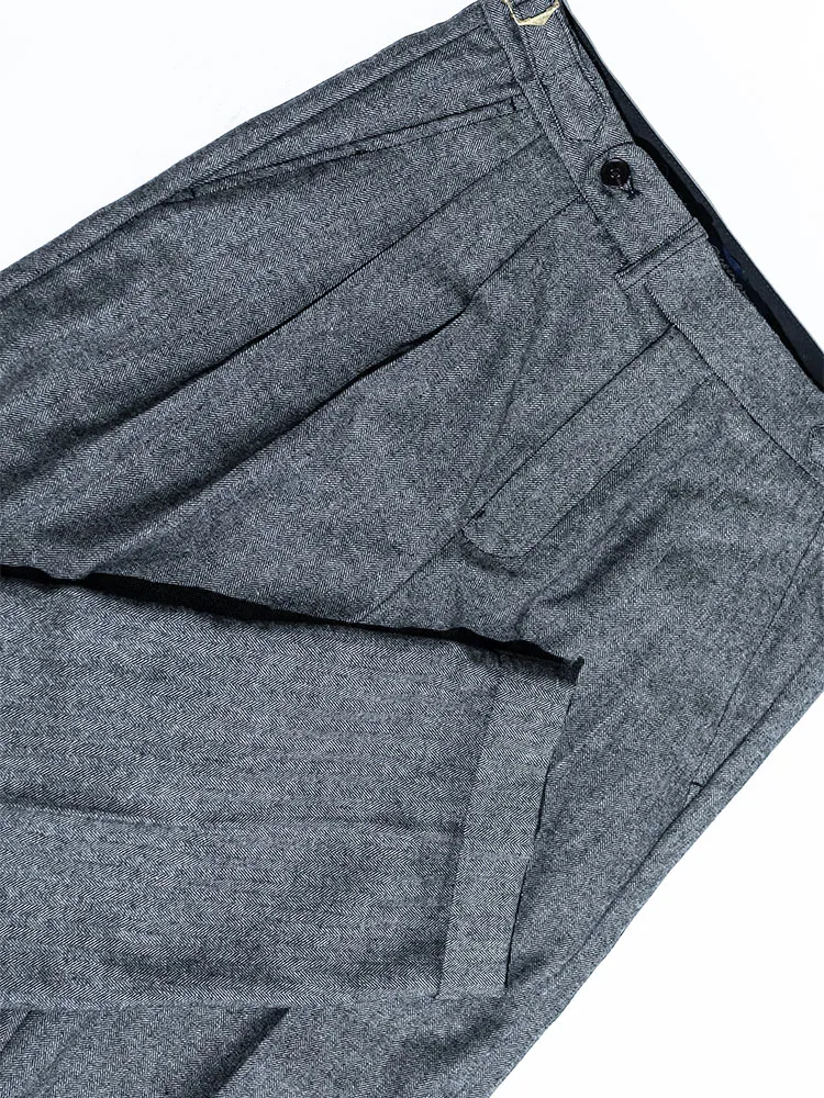 Pantaloni casual da uomo in tweed grosso con motivo a lisca di pesce sottile autunno e inverno, pantaloni larghi a gamba dritta a doppia pieghe a vita alta