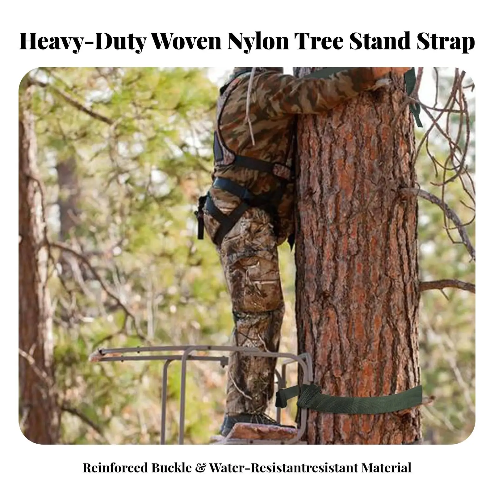 Heavy Duty Hunting Tree Stand Strap with Metal Buckle for Secure Climbing Platform Support Gear