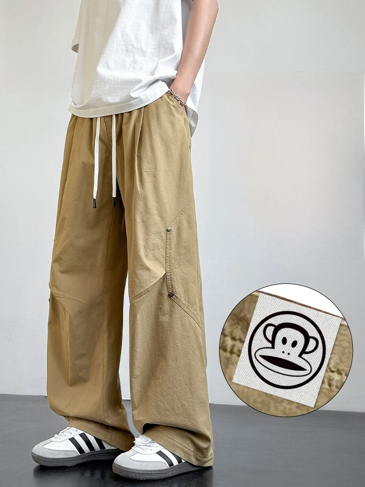 

Мужские брюки Paul Frank цвета хаки, весенне-осенние, из чистого хлопка, прямые, повседневные, свободного кроя, молодежные, классические, с прямым силуэтом