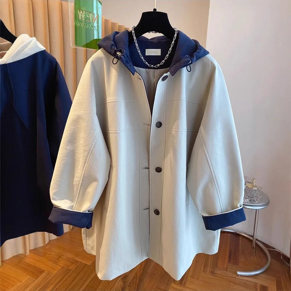 Trench Women Coats Jackets Hooded Casual Loose Coat Thick Warm Y2k Streetwear Jacket Work Outerwear Autumn Winter 2026