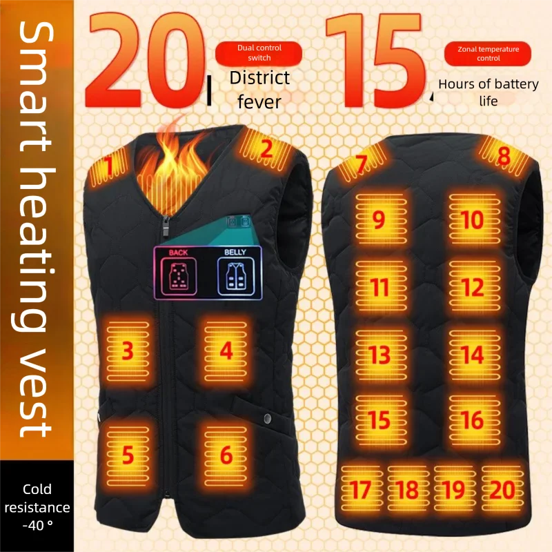 20 Areas Smart Electric Heated Vest Winter Electric Heated Jackets Sportswear for Men Women Warm Waistcoat Hunting Hiking Jacket