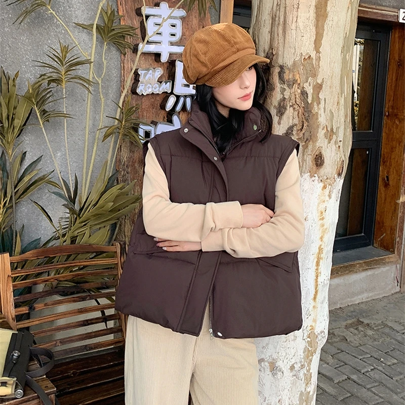 Femmes ample court vers le bas coton rembourré gilet vestes 2025 mode nouveau automne hiver gilet pain vêtements sans manches vêtements d'extérieur