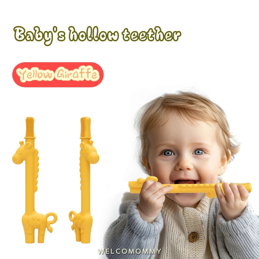 TeWindsor-Jouet à mâcher en silicone en forme de girafe pour bébé, jouet bebe 0 a 6 mois accessoires anti-alimentation pour enfants, sans BPA, qualité alimentaire, animal, main, 1 pièce