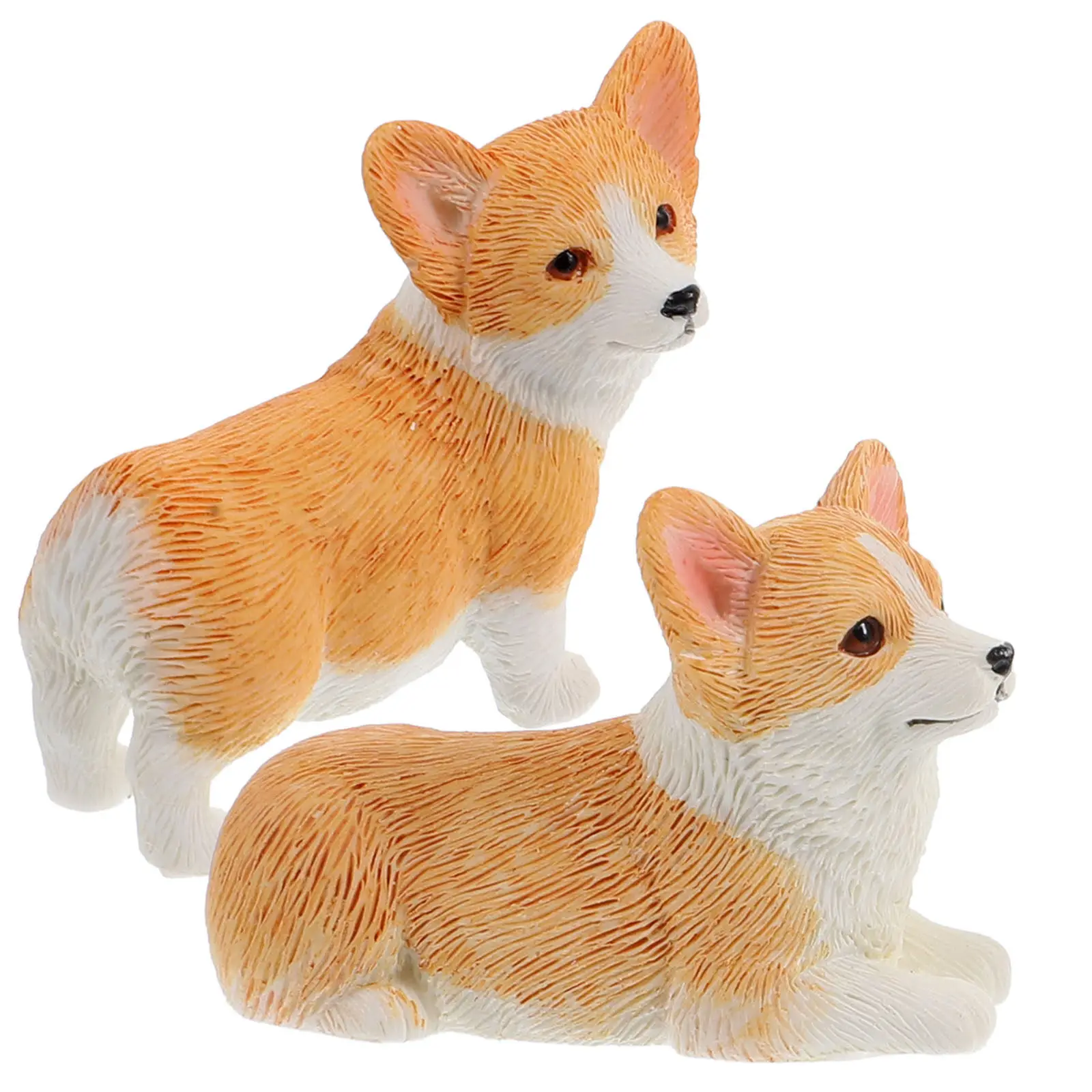 2Pcs Resin Corgi Adornment Vivid Static Dog Adornment Compact Desktop Decor Safe Non Toxic for Auto Interior Shelf Display