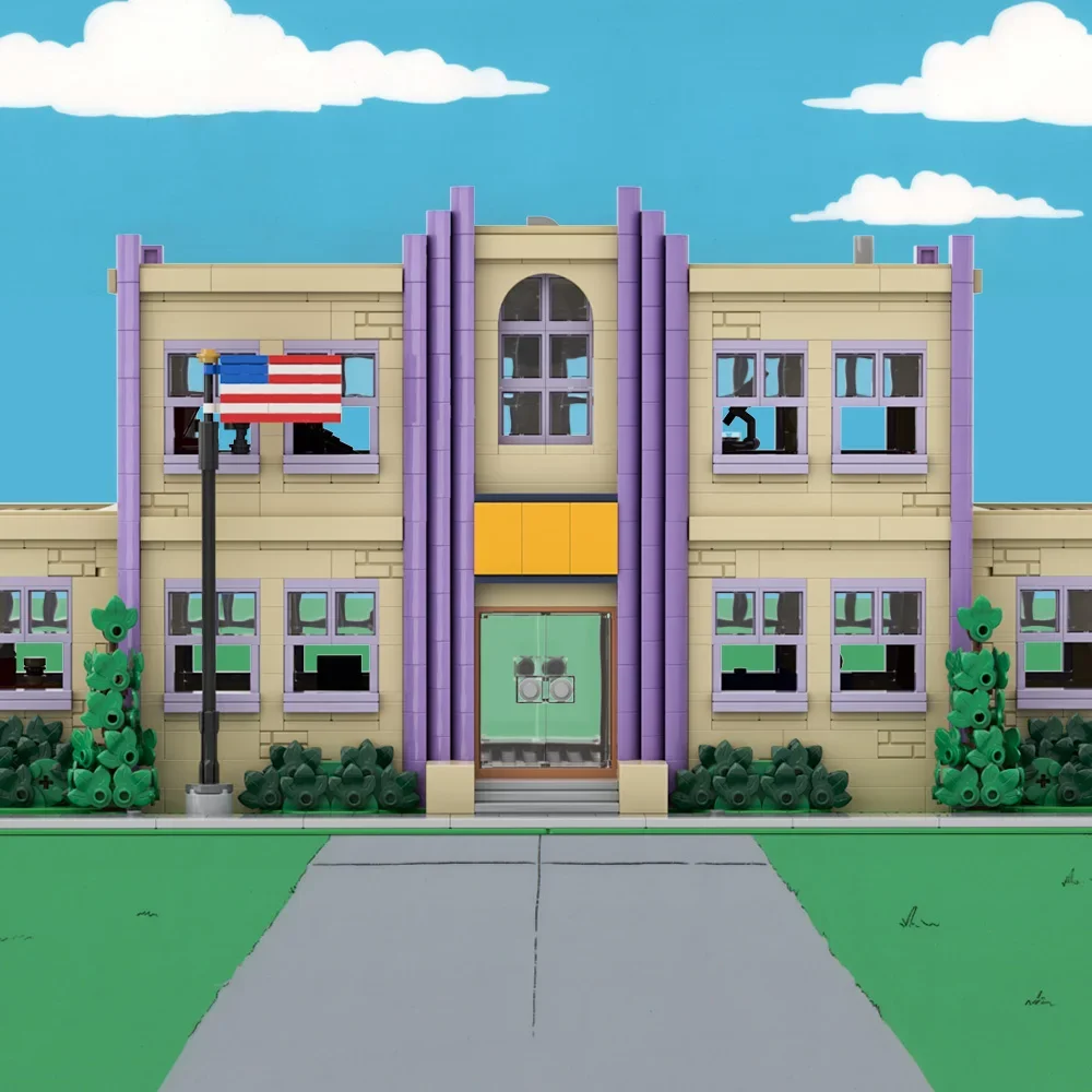 Gobricks MOC Grundschule Bausteine Modell Modulare Springfieldeds Taverne Ziegel Modulare Kirche Spielzeug für Kinder ift