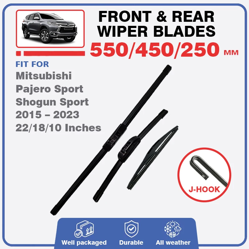 

For Mitsubishi Pajero Sport Shogun Sport 2015-2023 KR KS QE QF Front Rear Windshield Wiper Blades Brushes Accessories 22"18"10"