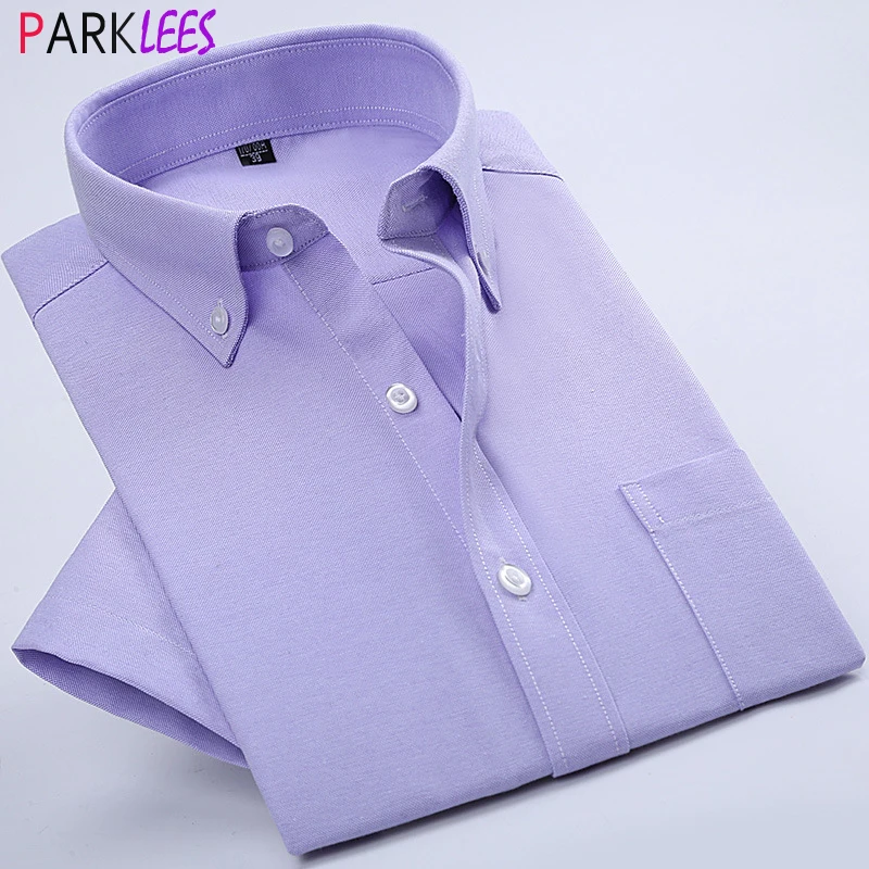 

Mens Oxford Shirt 2024 Summer New Short Sleeve Button Down Dress Shirt Men Slim Fit Business Formal Cotton Chemise Homme Camisa