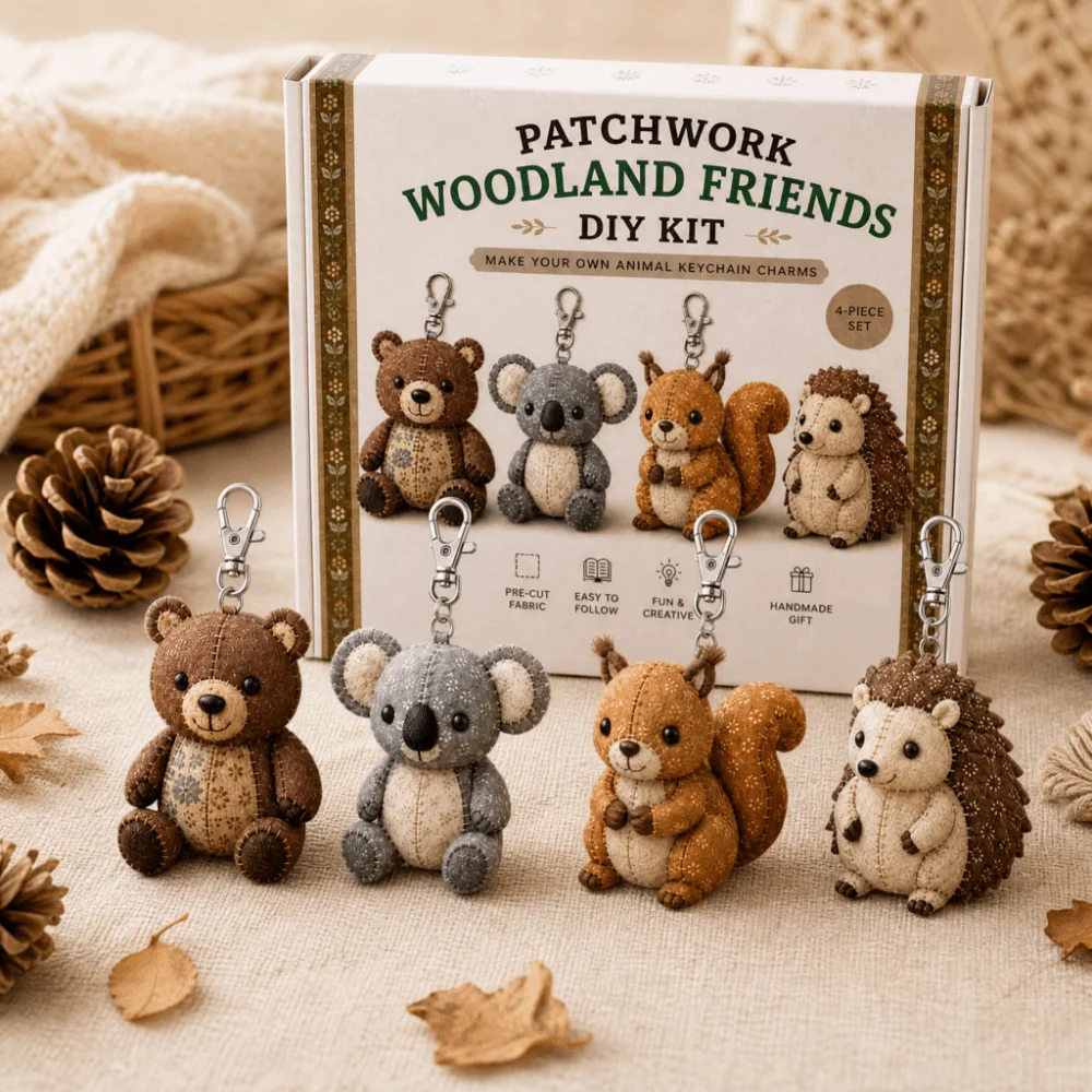 Pre-cut Fabric DIY Sewing Kit Cartoon Animals Easily Sewing Handmade Keychain Art Handcrafted With Guide Patchwork Keyring Kit