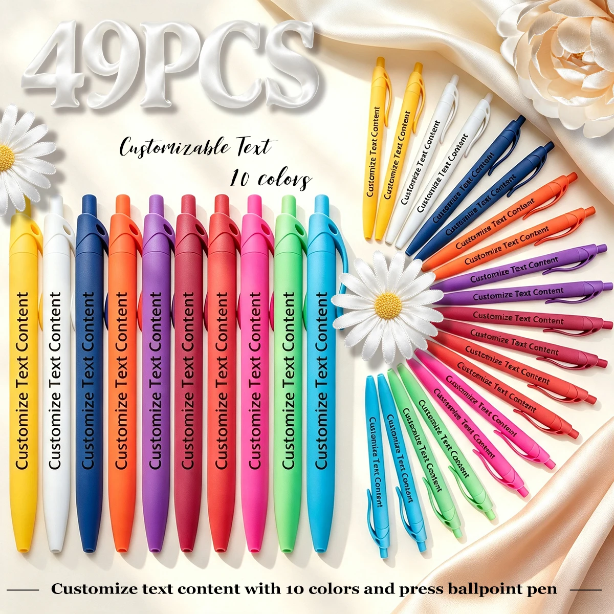 Bulk Pack of 49/99 Customizable Click Ballpoint Pens Vibrant Macaron Colours Personalized Text Name Printing for Business Weddin