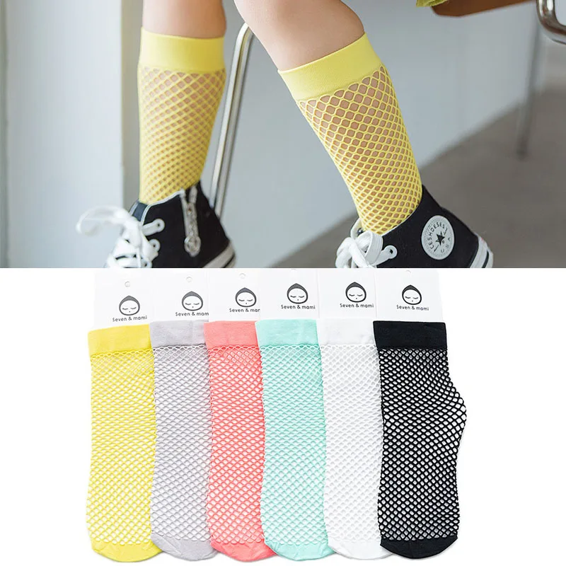 

2022 Baby Girls Kids Candy Color Mesh Sock Girl New Summer Lace Fish Net Sock Hollow Out Breathable Fishnet Toddler Knee Socks