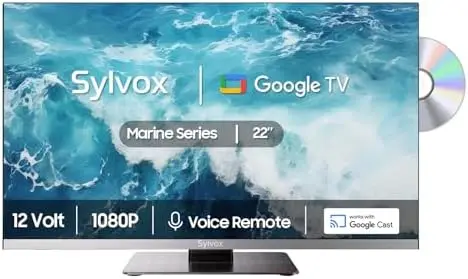 

SYLVOX 22" 12V Smart TV with DVD Player, Google OS, WiFi, Bluetooth, HDMI, USB, AC/DC for RV, Camper, Boat