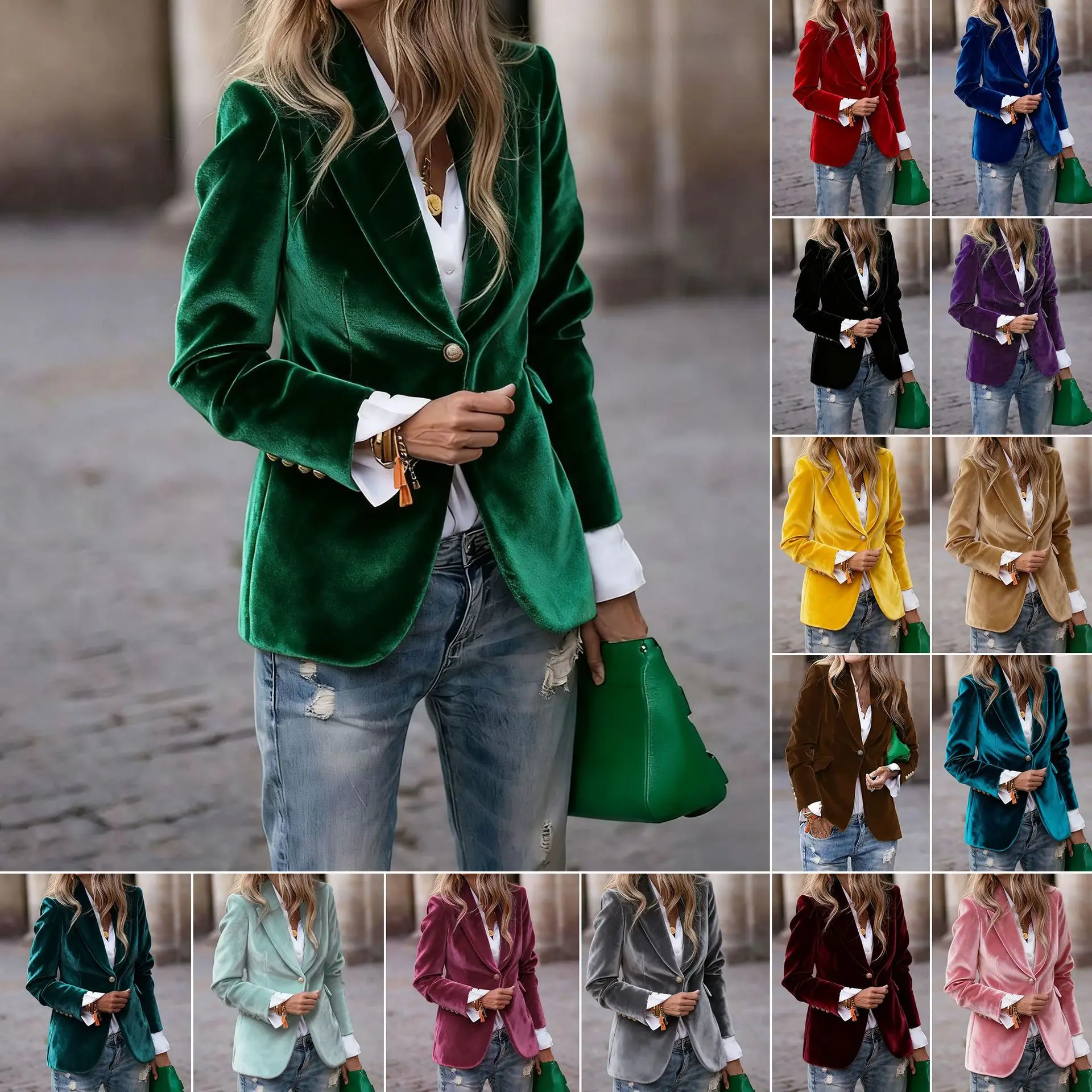 

Роскошный блейзер из мерцающего бархата, приталенный, с имитацией карманов, ручной пошив, элегантный, шикарный, универсальный пиджак для руководителей