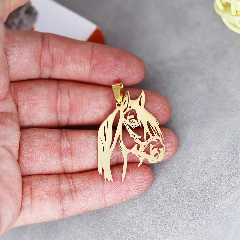 Stainless Steel Gothic Horse Head Charms Gold Color Pendant DIY Trendy Men Necklace Charm For Jewelry Making Craft Accessories