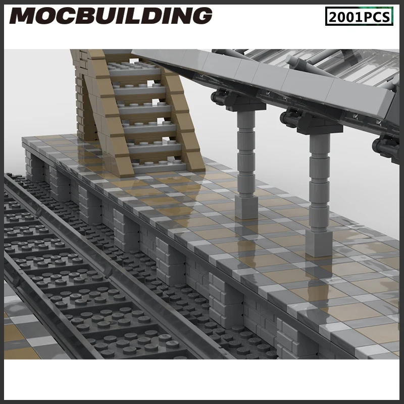 Moc Building Blocks Train Station Platform Transportation Hub Railroad Track DIY Bricks Urban Landscape Series Birthday Gifts