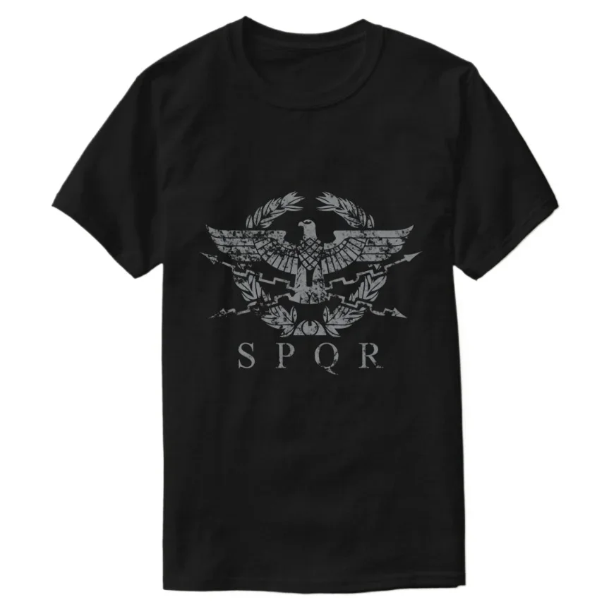 

Vintage Distressed SPQR The Roman Empire Emblem T-Shirt 100% Cotton O-Neck Short Sleeve Casual Mens T-shirt Size S-3XL