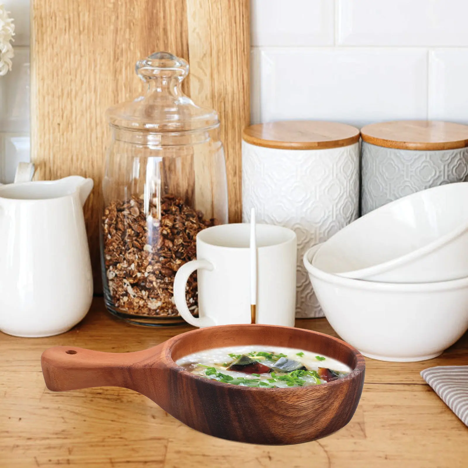 

Wood Handle Bubble Noodle Bowl Multipurpose Salad Soup Serving Fruit Cereal Porridge Dessert Bowl Kitchen Gift